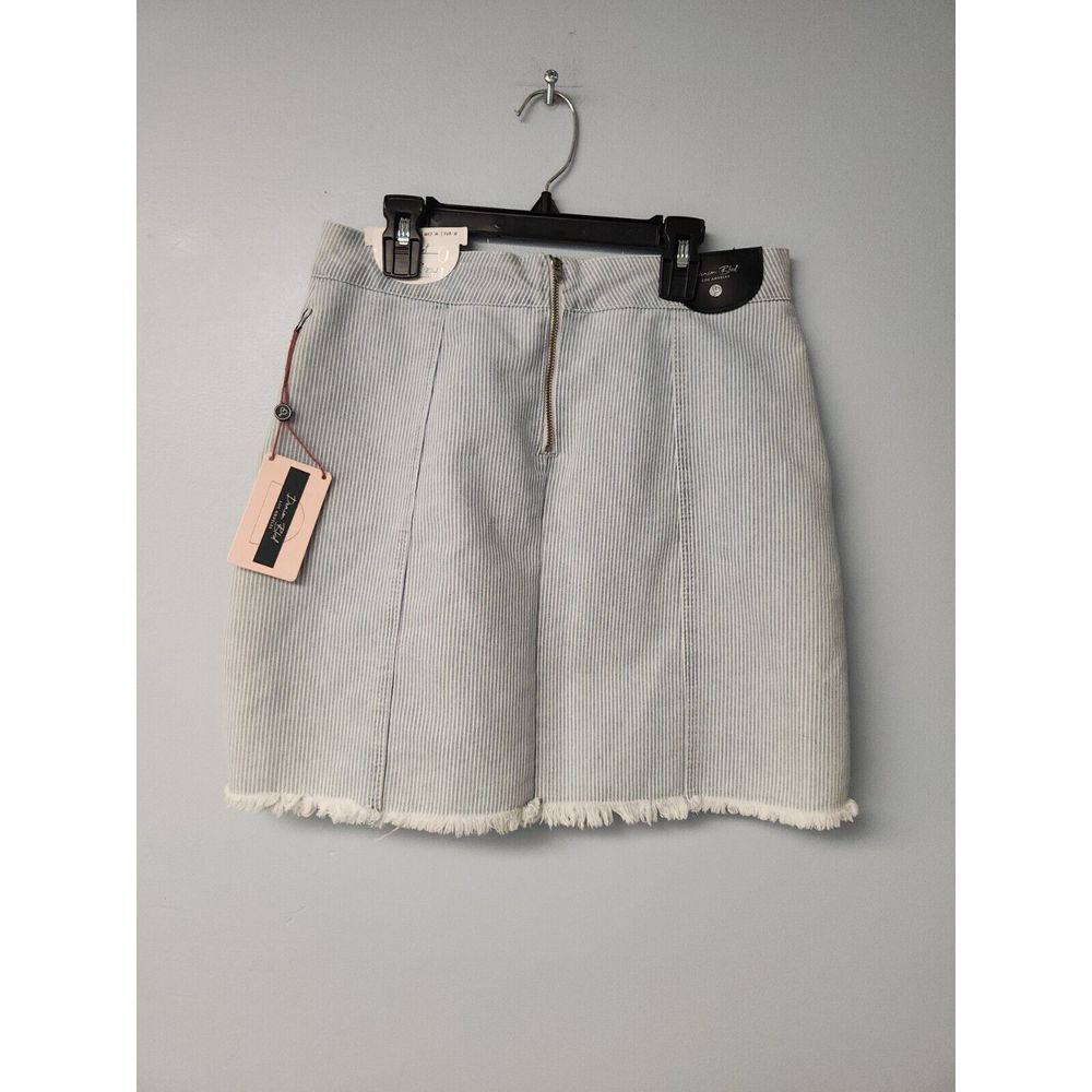 NEW WOMENS Denim Blvd‎ BLUE & WHITE PINSTRIPE SEERSUCKER SKIRT M w Frayed Hem - Picture 3 of 5